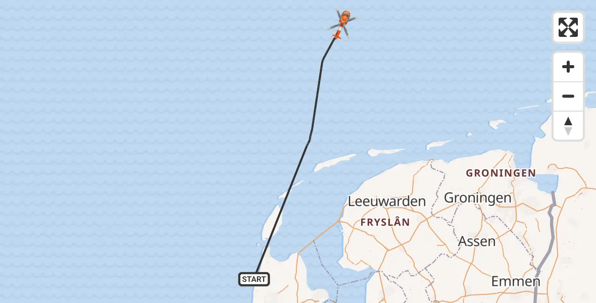 Vluchtroute Kustwachthelikopter Noordzee - Noordzee, 29 juni 2026, 03:45