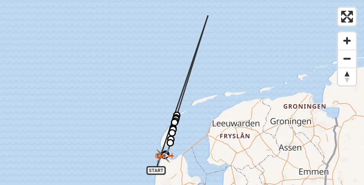 Vluchtroute Kustwachthelikopter Noordzee - Militair vliegveld De Kooy / Den Helder Airport, 29 juni 2026, 04:39