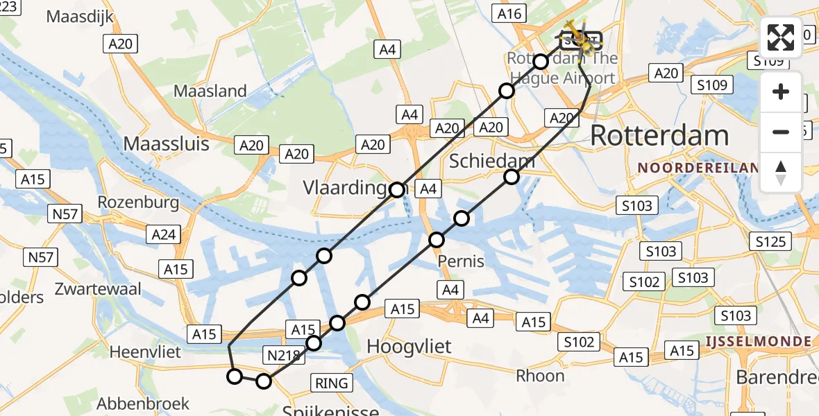 Vluchtroute Traumahelikopter Rotterdam The Hague Airport - Rotterdam The Hague Airport, 29 juni 2026, 05:53