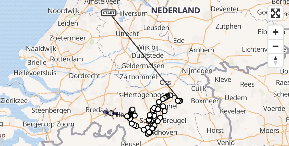 Vluchtroute Politiehelikopter Noordplas - Vliegbasis Gilze Rijen, 29 juni 2026, 07:05