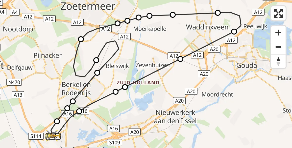 Vluchtroute Traumahelikopter Rotterdam The Hague Airport - Rotterdam The Hague Airport, 29 juni 2026, 07:10