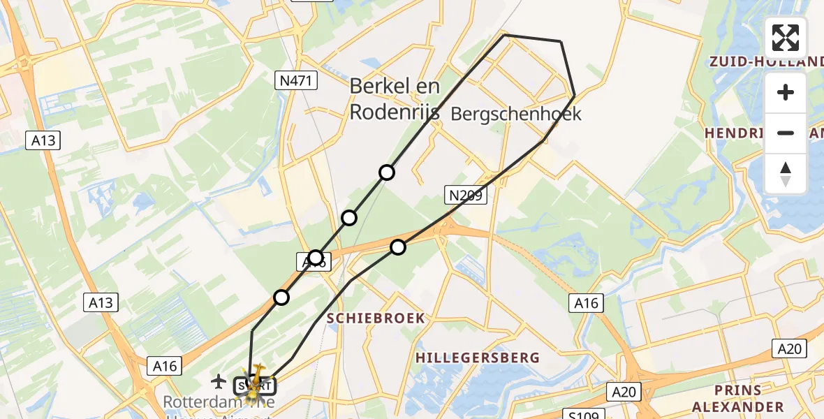 Vluchtroute Traumahelikopter Rotterdam The Hague Airport - Rotterdam The Hague Airport, 29 juni 2026, 07:31