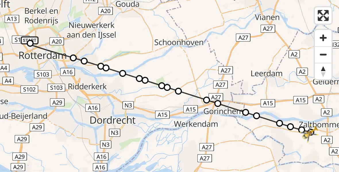 Vluchtroute Traumahelikopter Rotterdam The Hague Airport - Bruchem, 29 juni 2026, 08:19