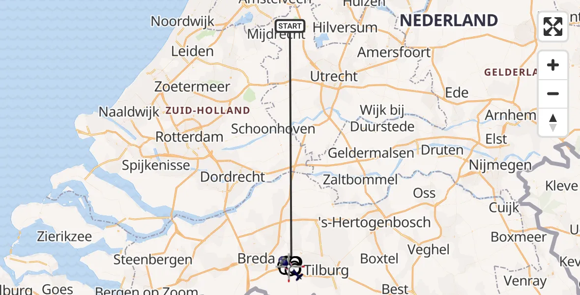 Vluchtroute Politiehelikopter Noordplas - Vliegbasis Gilze Rijen, 29 juni 2026, 08:20