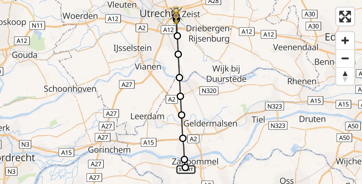 Vluchtroute Traumahelikopter Bruchem - Universitair Medisch Centrum Utrecht, 29 juni 2026, 08:50
