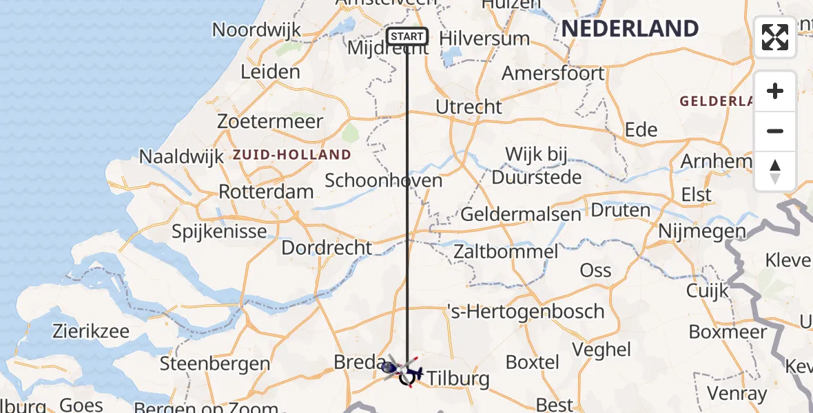 Vluchtroute Politiehelikopter Noordplas - Vliegbasis Gilze Rijen, 29 juni 2026, 08:52