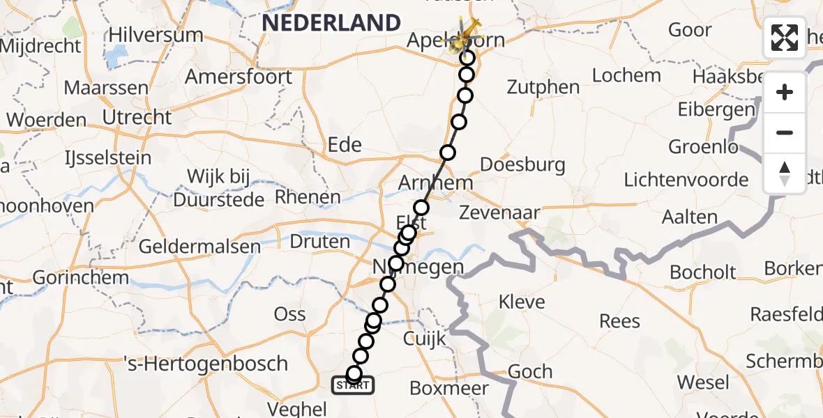 Vluchtroute Traumahelikopter Vliegbasis Volkel - Apeldoorn, 29 juni 2026, 09:38
