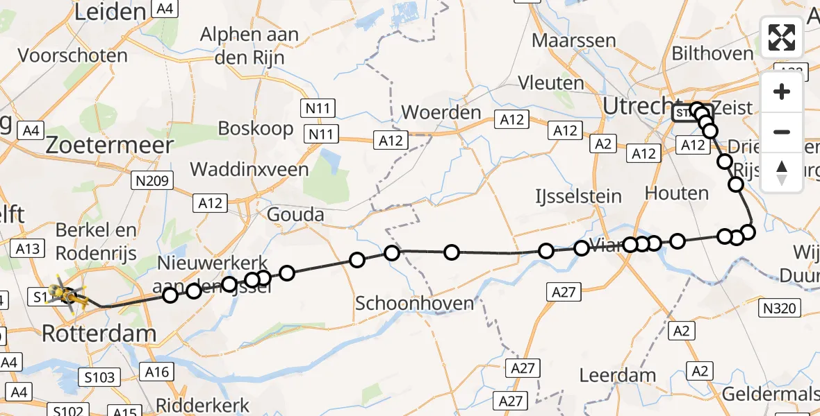 Vluchtroute Traumahelikopter Universitair Medisch Centrum Utrecht - Rotterdam The Hague Airport, 29 juni 2026, 09:39