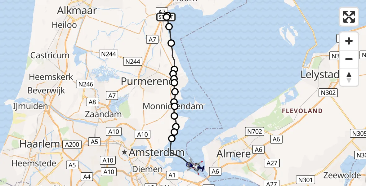 Vluchtroute Politiehelikopter Scharwoude - IJmeer, 29 juni 2026, 09:44