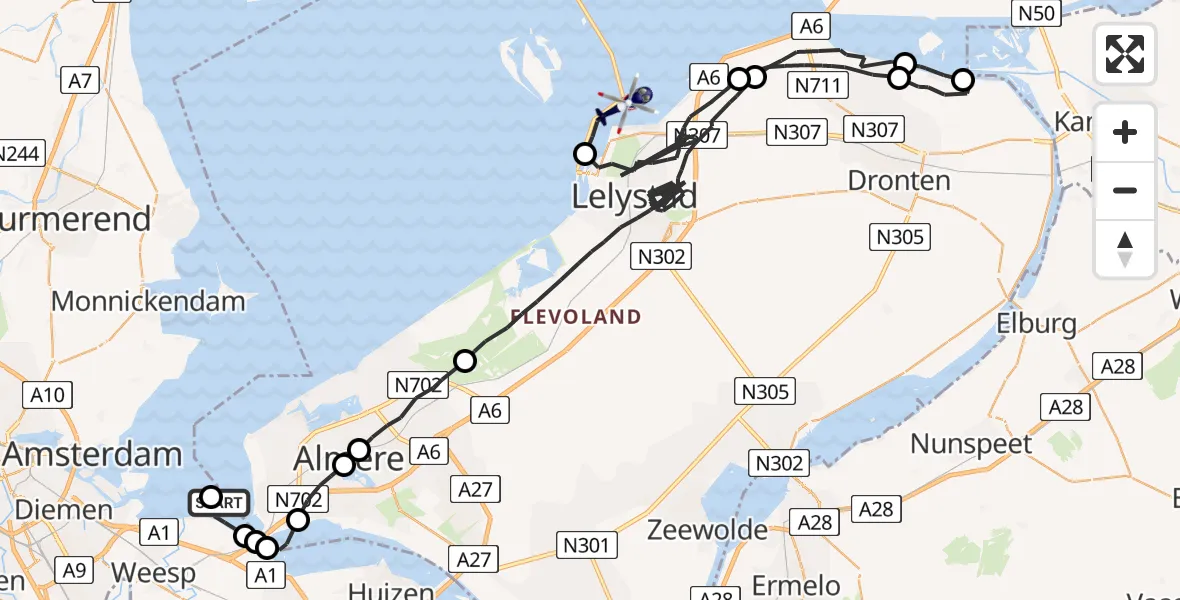 Vluchtroute Politiehelikopter Muiden - IJsselmeer, 29 juni 2026, 09:59