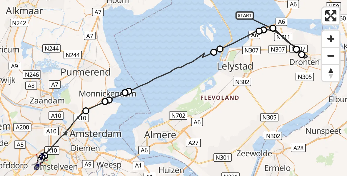 Vluchtroute Politiehelikopter IJsselmeer - Amsterdam Vliegveld Schiphol, 29 juni 2026, 10:44