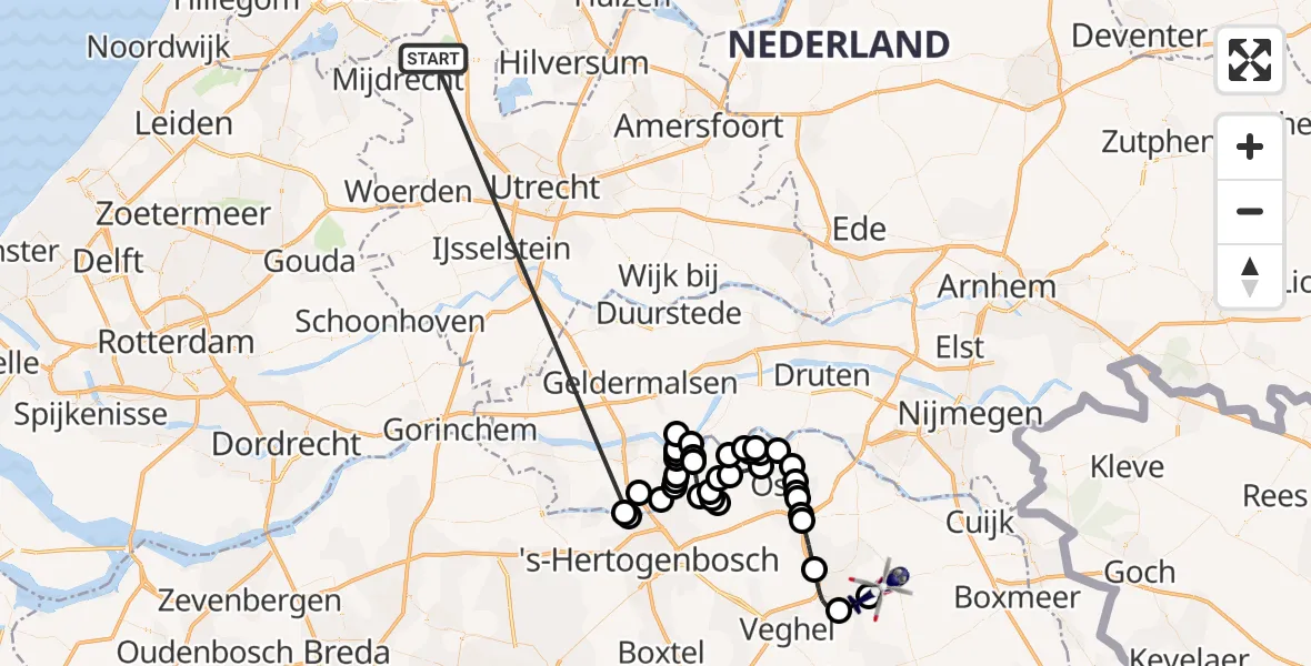 Vluchtroute Politiehelikopter Noordplas - Vliegbasis Volkel, 29 juni 2026, 10:52