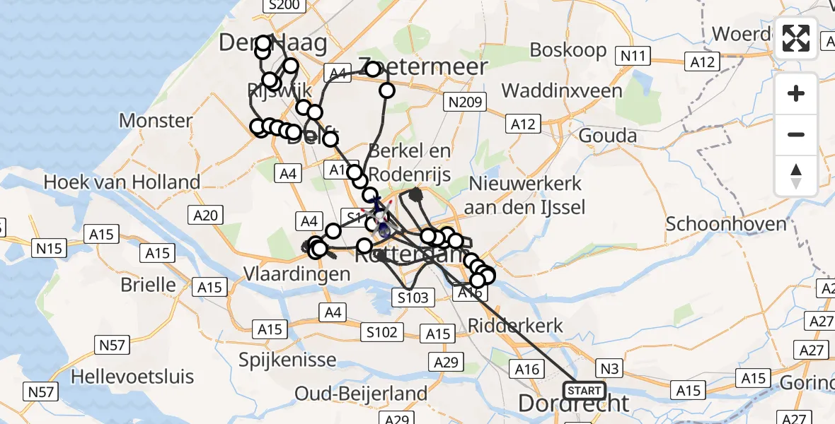Vluchtroute Politiehelikopter Papendrecht - Rotterdam The Hague Airport, 29 juni 2026, 10:55