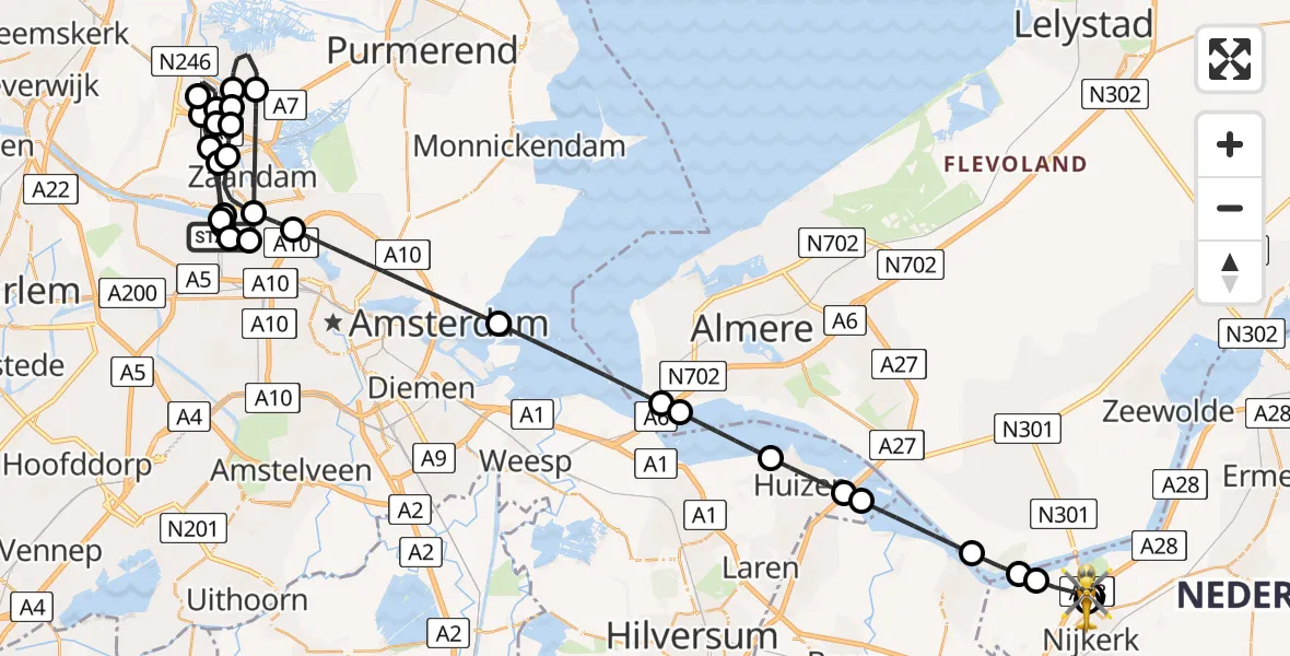 Vluchtroute Traumahelikopter Amsterdam Heliport - Nijkerk, 29 juni 2026, 11:26