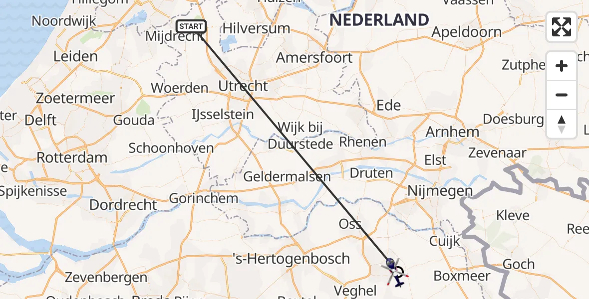 Vluchtroute Politiehelikopter Noordplas - Vliegbasis Volkel, 29 juni 2026, 11:27