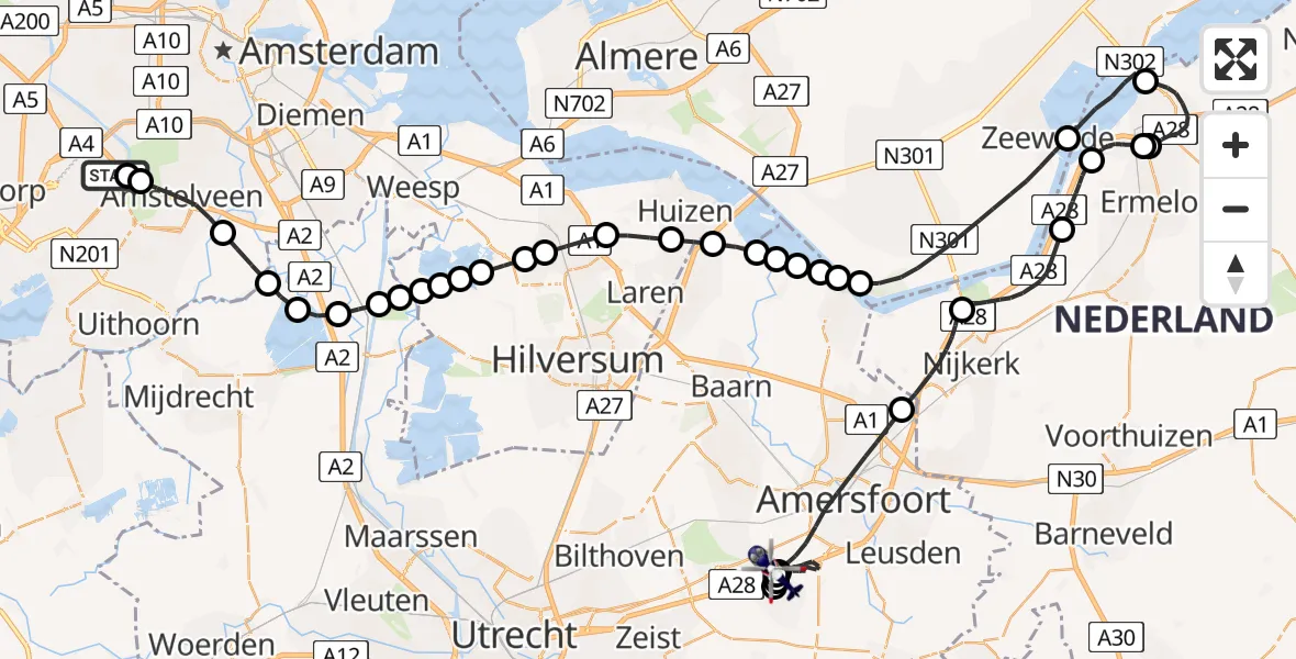 Vluchtroute Politiehelikopter Amsterdam Vliegveld Schiphol - Amersfoort, 29 juni 2026, 12:33