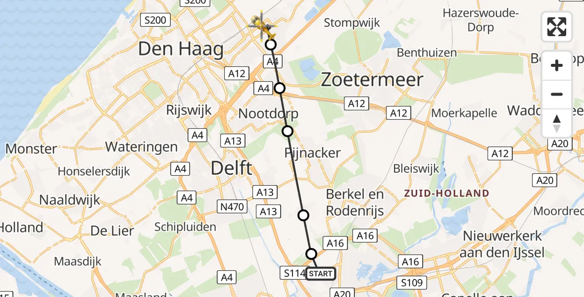 Vluchtroute Traumahelikopter Rotterdam The Hague Airport - Leidschendam, 29 juni 2026, 12:49
