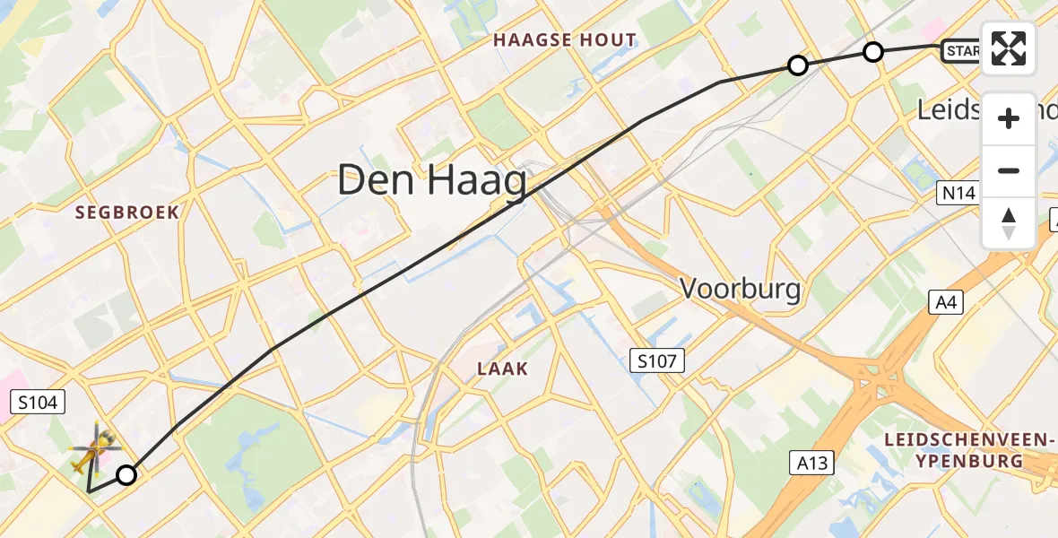 Vluchtroute Traumahelikopter Leidschendam - HagaZiekenhuis Den Haag Heliport, 29 juni 2026, 13:20