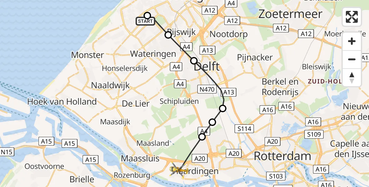 Vluchtroute Traumahelikopter HagaZiekenhuis Den Haag Heliport - Vlaardingen, 29 juni 2026, 13:38