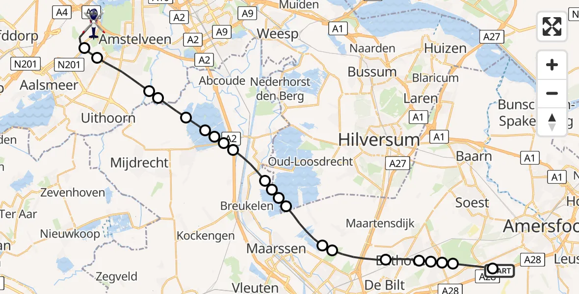 Vluchtroute Politiehelikopter Amersfoort - Amsterdam Vliegveld Schiphol, 29 juni 2026, 14:00