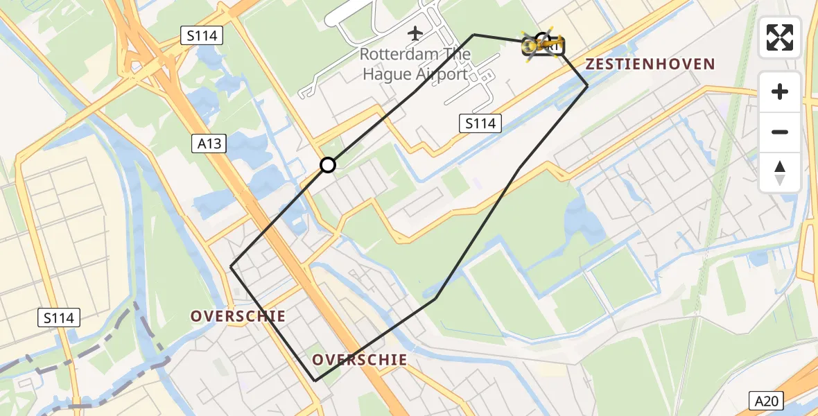 Vluchtroute Traumahelikopter Rotterdam The Hague Airport - Rotterdam The Hague Airport, 29 juni 2026, 14:18