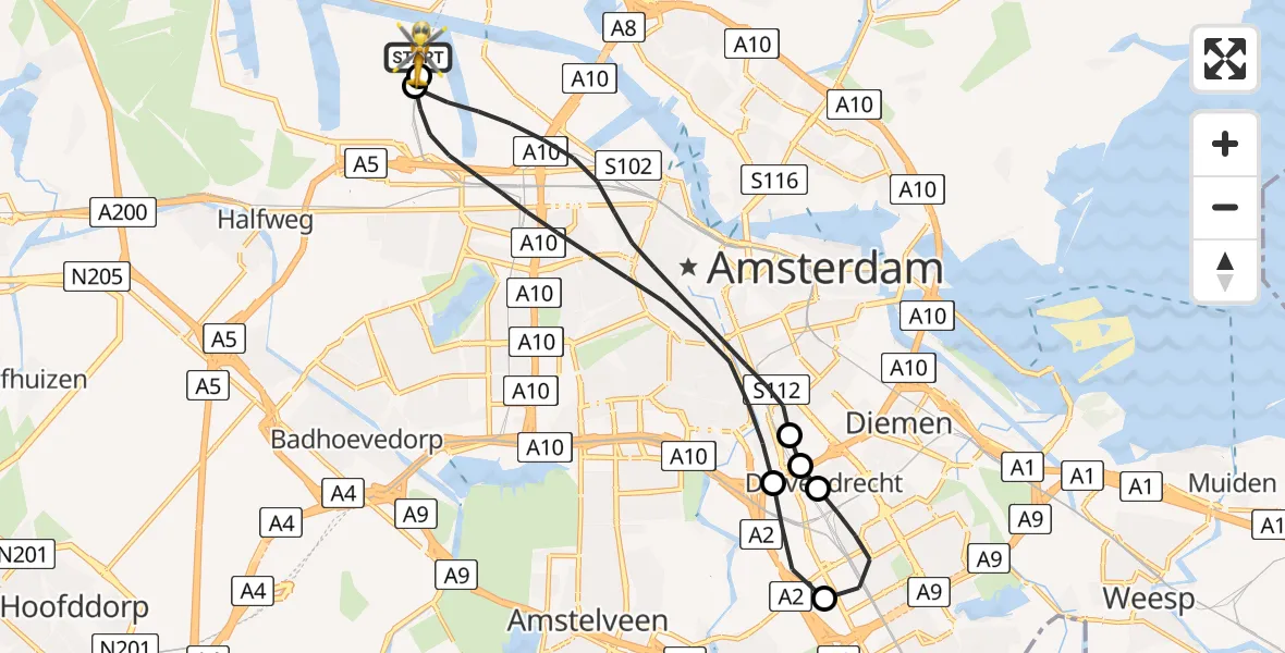 Vluchtroute Traumahelikopter Amsterdam Heliport - Amsterdam Heliport, 29 juni 2026, 15:06