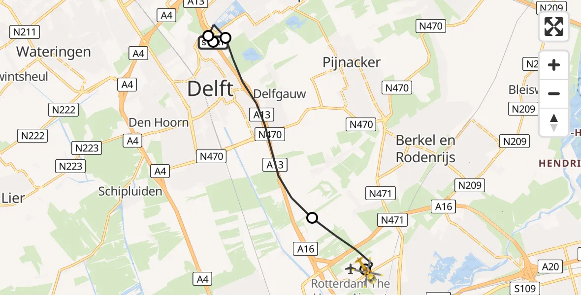 Vluchtroute Traumahelikopter 's-Gravenhage - Rotterdam The Hague Airport, 29 juni 2026, 15:13