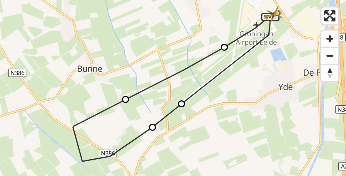 Vluchtroute Traumahelikopter Groningen Airport Eelde - Groningen Airport Eelde, 29 juni 2026, 15:22