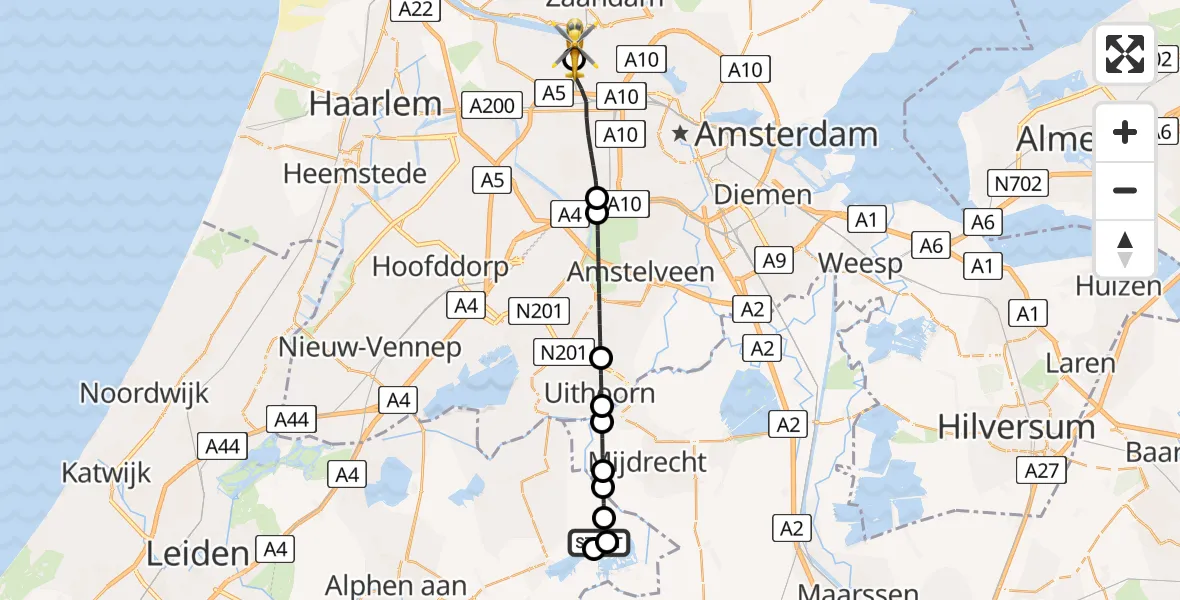 Vluchtroute Traumahelikopter Noorden - Amsterdam Heliport, 29 juni 2026, 17:05