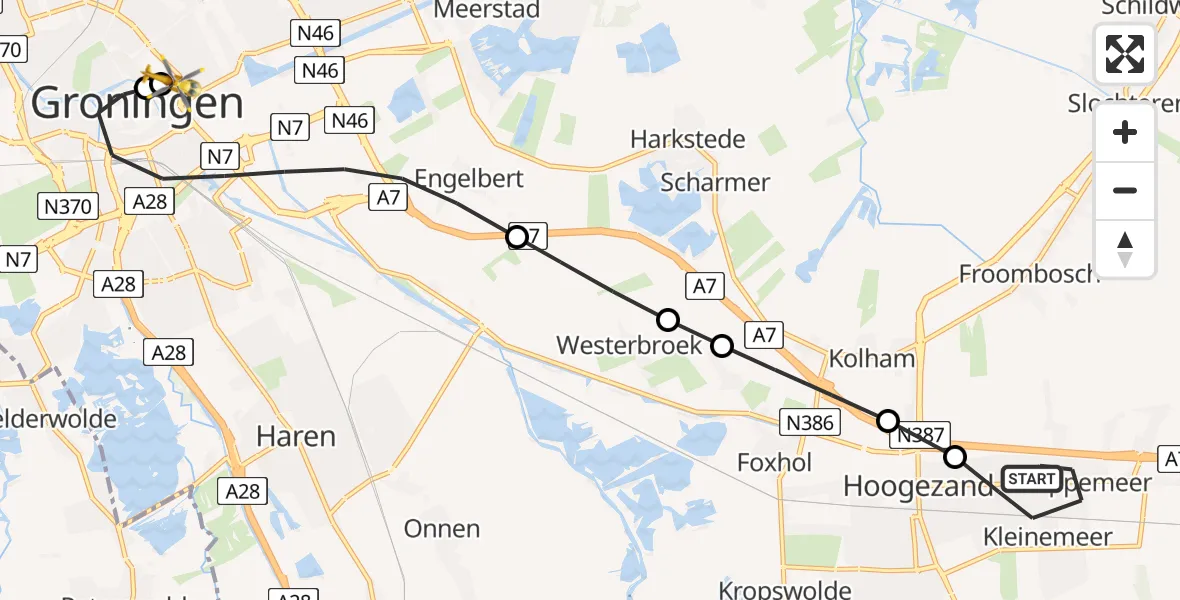 Vluchtroute Traumahelikopter Sappemeer - Universitair Medisch Centrum Groningen, 29 juni 2026, 19:15