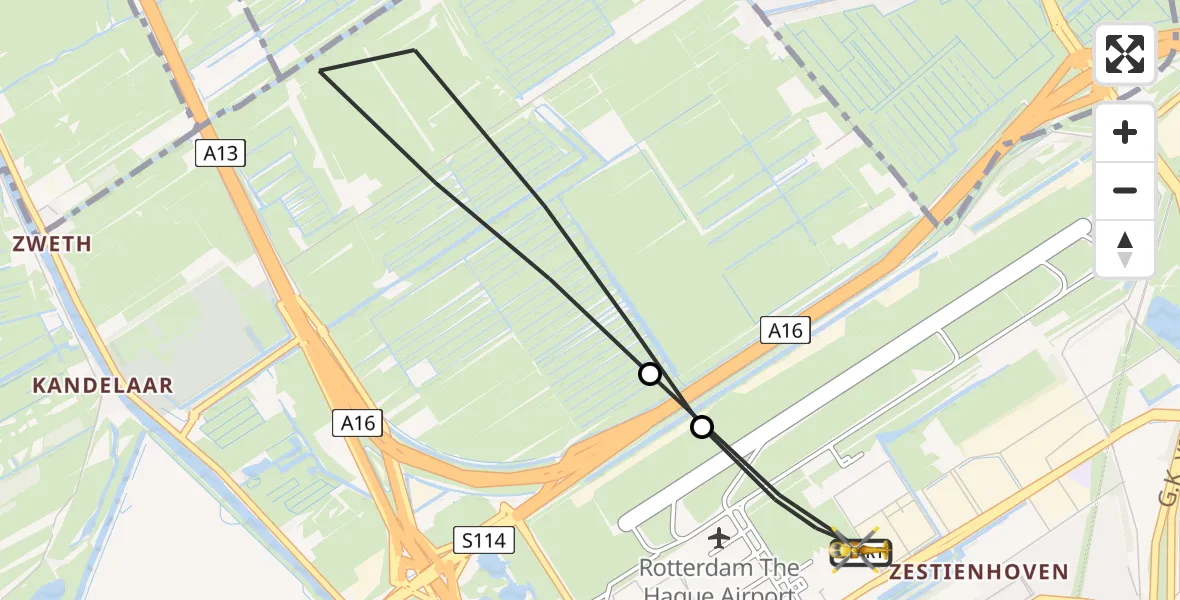 Vluchtroute Traumahelikopter Rotterdam The Hague Airport - Rotterdam The Hague Airport, 29 juni 2026, 19:37