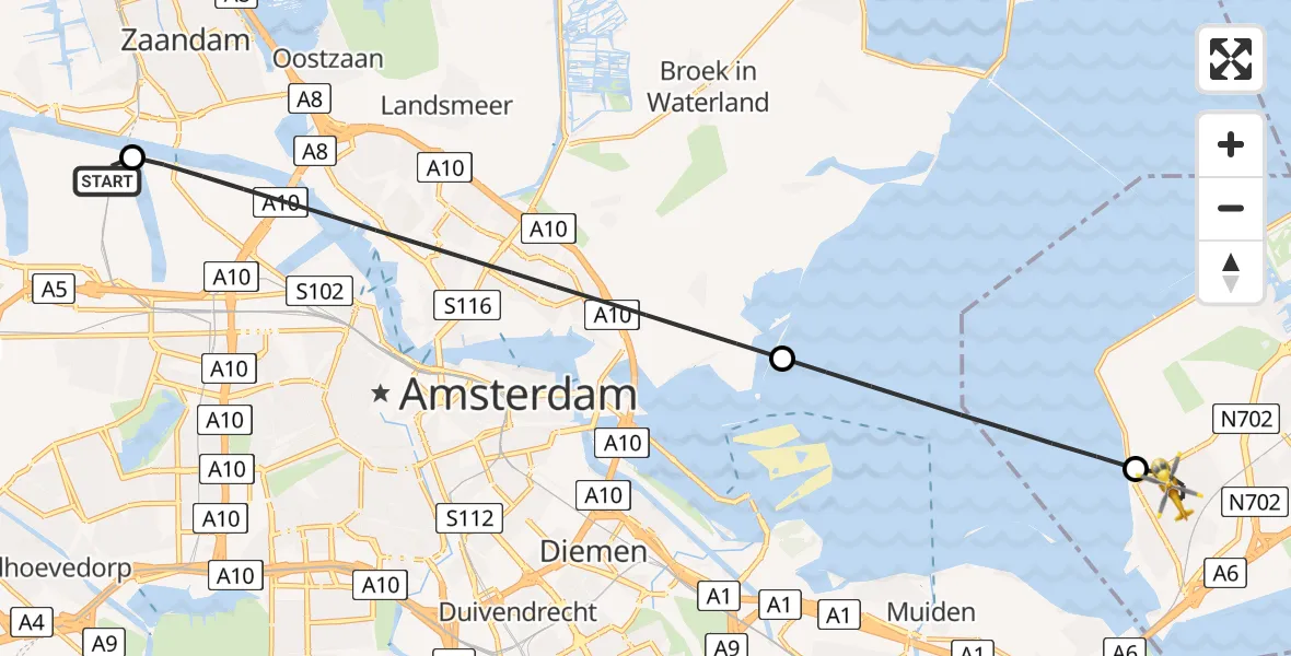 Vluchtroute Traumahelikopter Amsterdam Heliport - Almere, 29 juni 2026, 20:05