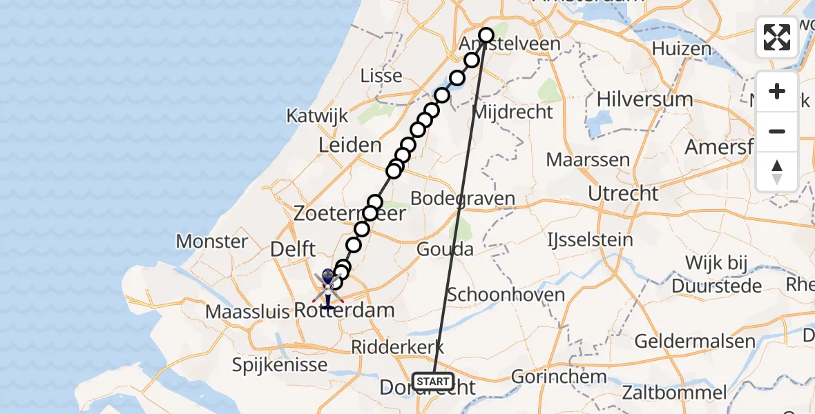 Vluchtroute Politiehelikopter Papendrecht - Rotterdam The Hague Airport, 29 juni 2026, 20:23