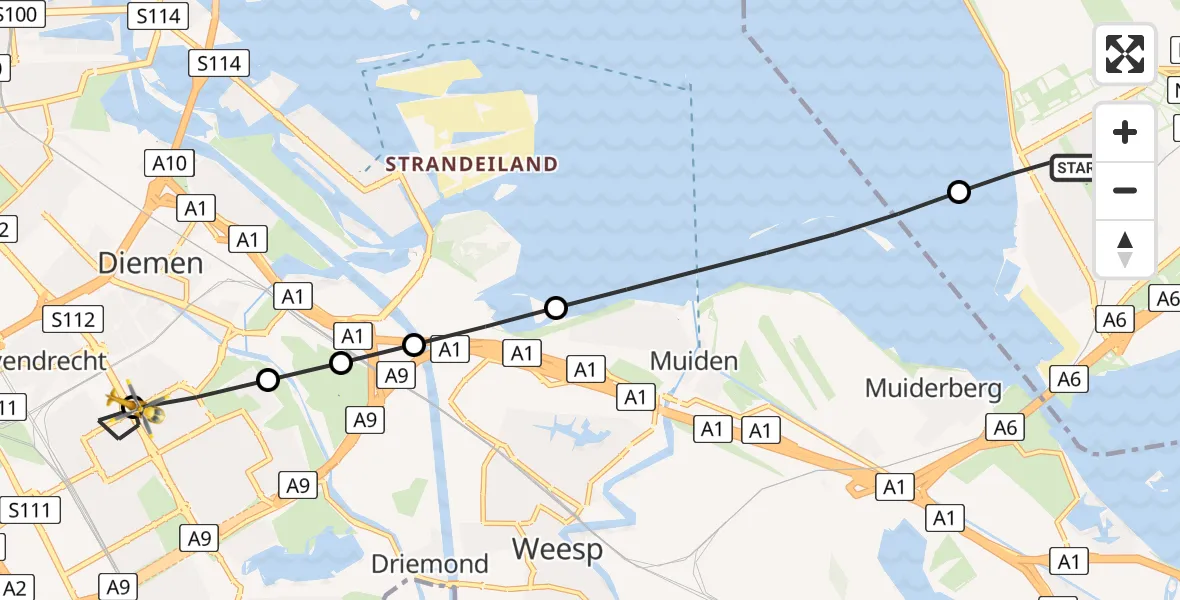 Vluchtroute Traumahelikopter Almere - Diemen, 29 juni 2026, 20:46