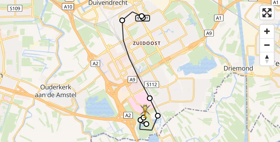Vluchtroute Traumahelikopter Diemen - Amsterdam UMC Helipad, 29 juni 2026, 21:13