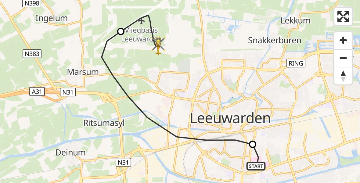 Vluchtroute Ambulancehelikopter Leeuwarden Medical Center Heliport - Vliegbasis Leeuwarden, 29 juni 2026, 22:32
