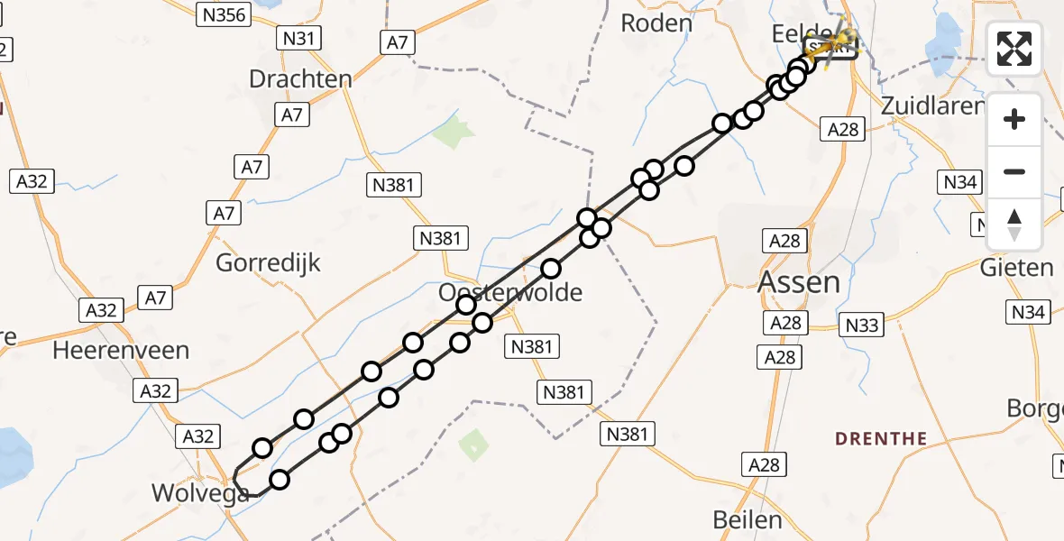 Vluchtroute Traumahelikopter Groningen Airport Eelde - Groningen Airport Eelde, 29 juni 2026, 23:10