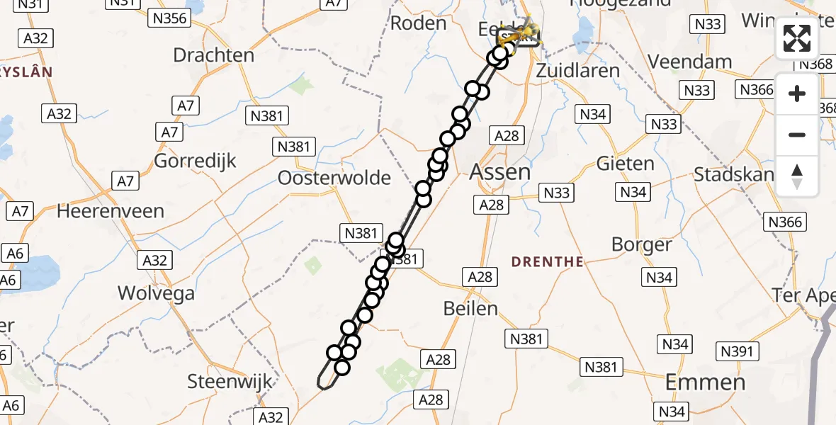 Vluchtroute Traumahelikopter Groningen Airport Eelde - Groningen Airport Eelde, 30 juni 2026, 04:31