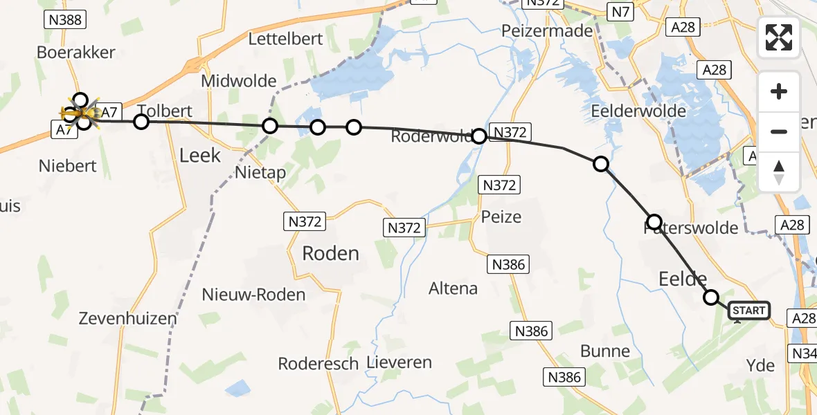 Vluchtroute Traumahelikopter Groningen Airport Eelde - Niebert, 30 juni 2026, 05:23