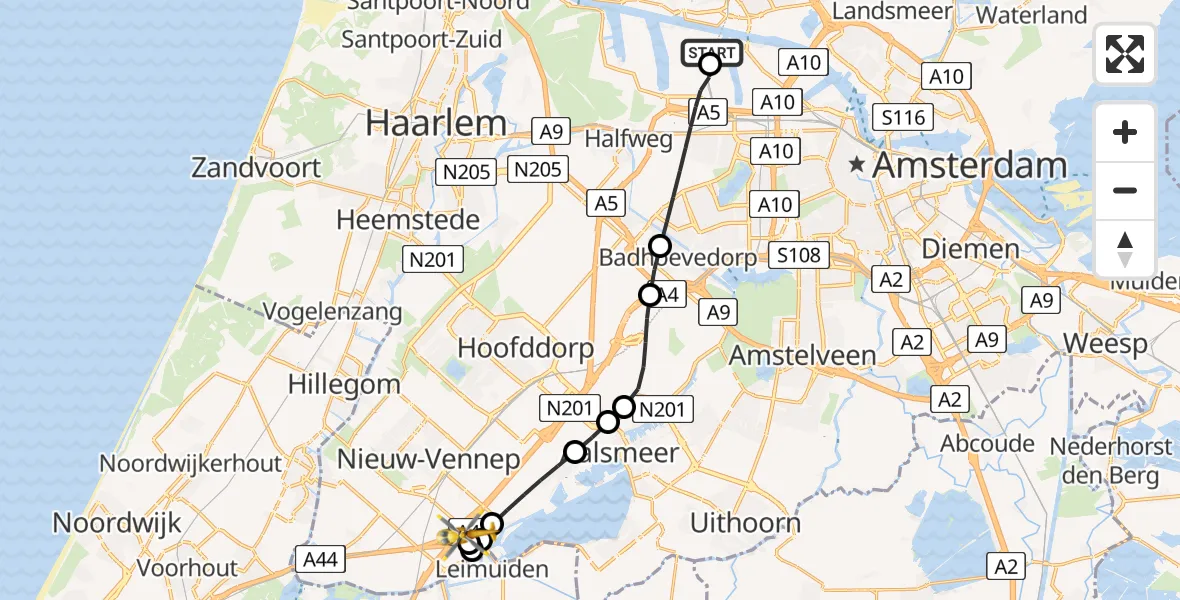 Vluchtroute Traumahelikopter Amsterdam Heliport - Leimuiderbrug, 30 juni 2026, 06:01