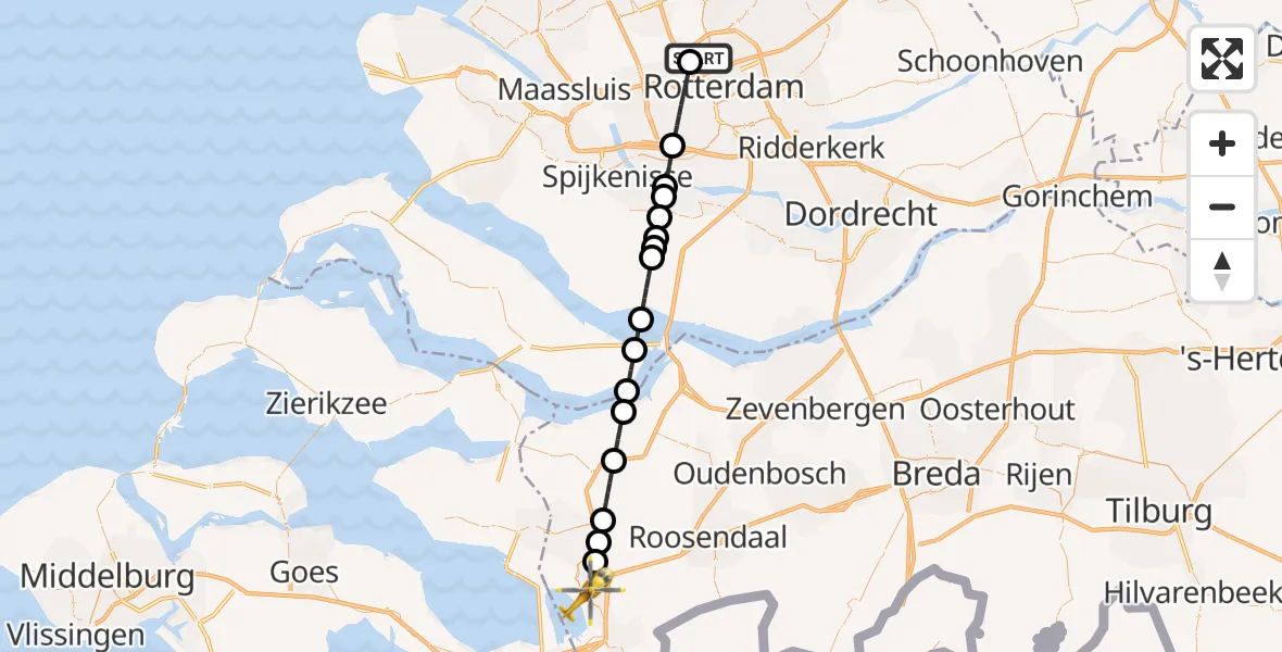 Vluchtroute Traumahelikopter Rotterdam The Hague Airport - Bergen op Zoom, 30 juni 2026, 06:36