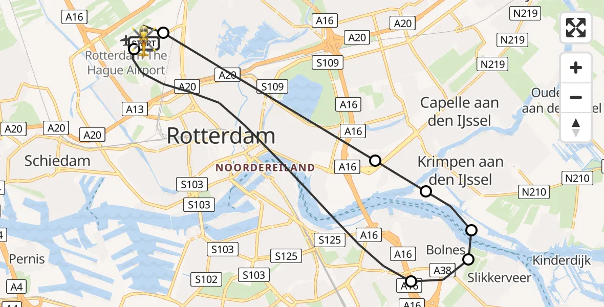 Vluchtroute Traumahelikopter Rotterdam The Hague Airport - Rotterdam The Hague Airport, 30 juni 2026, 08:43