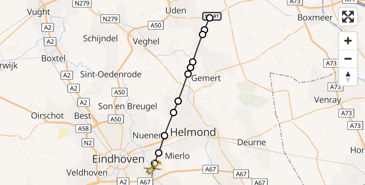 Vluchtroute Traumahelikopter Vliegbasis Volkel - Geldrop, 30 juni 2026, 10:28
