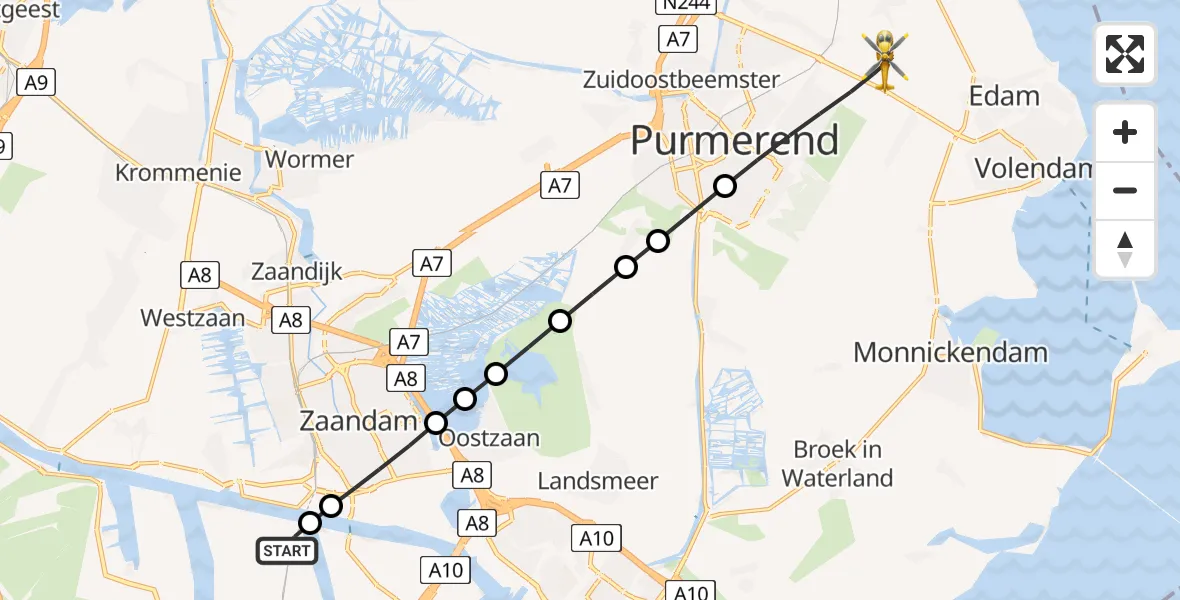 Vluchtroute Traumahelikopter Amsterdam Heliport - Purmerend, 30 juni 2026, 10:34