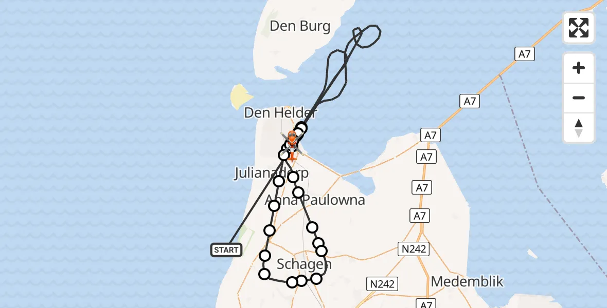 Vluchtroute Kustwachthelikopter Noordzee - Militair vliegveld De Kooy / Den Helder Airport, 30 juni 2026, 10:55