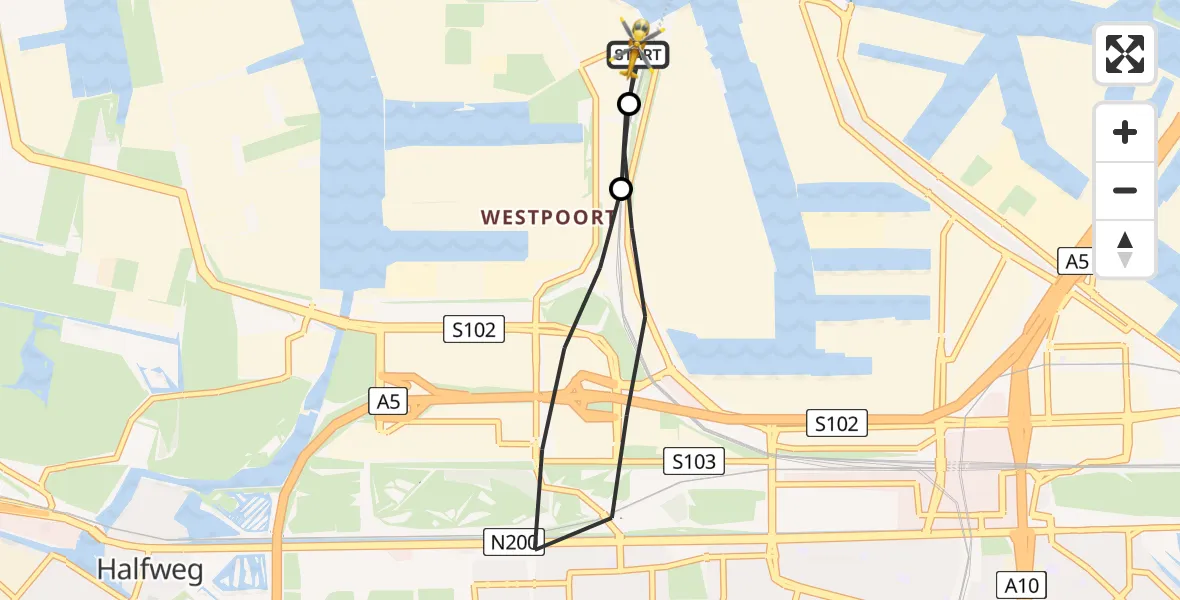 Vluchtroute Traumahelikopter Amsterdam Heliport - Amsterdam Heliport, 30 juni 2026, 11:53