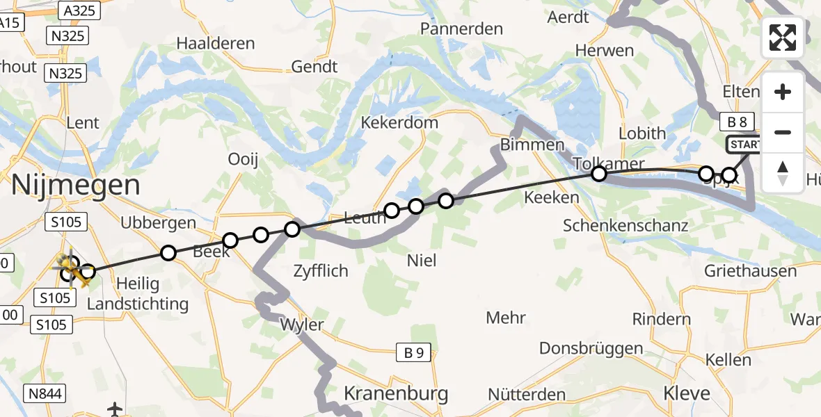Vluchtroute Traumahelikopter Emmerich am Rhein - Radboud University Medical Center Heliport, 30 juni 2026, 11:59
