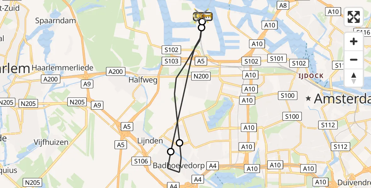 Vluchtroute Traumahelikopter Amsterdam Heliport - Amsterdam Heliport, 30 juni 2026, 12:16