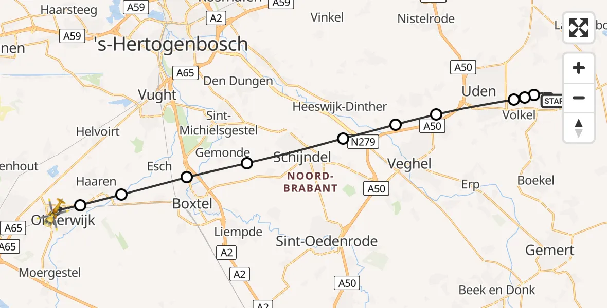 Vluchtroute Traumahelikopter Vliegbasis Volkel - Oisterwijk, 30 juni 2026, 12:48