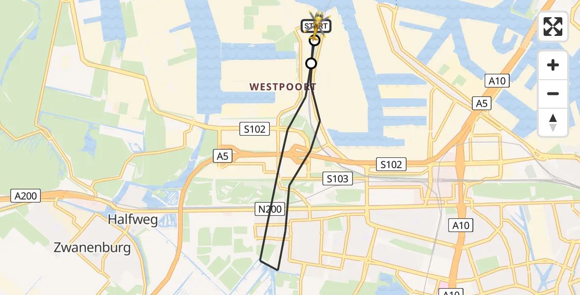 Vluchtroute Traumahelikopter Amsterdam Heliport - Amsterdam Heliport, 30 juni 2026, 12:49